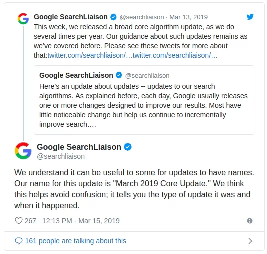 Google Algorithm Update on Twitter